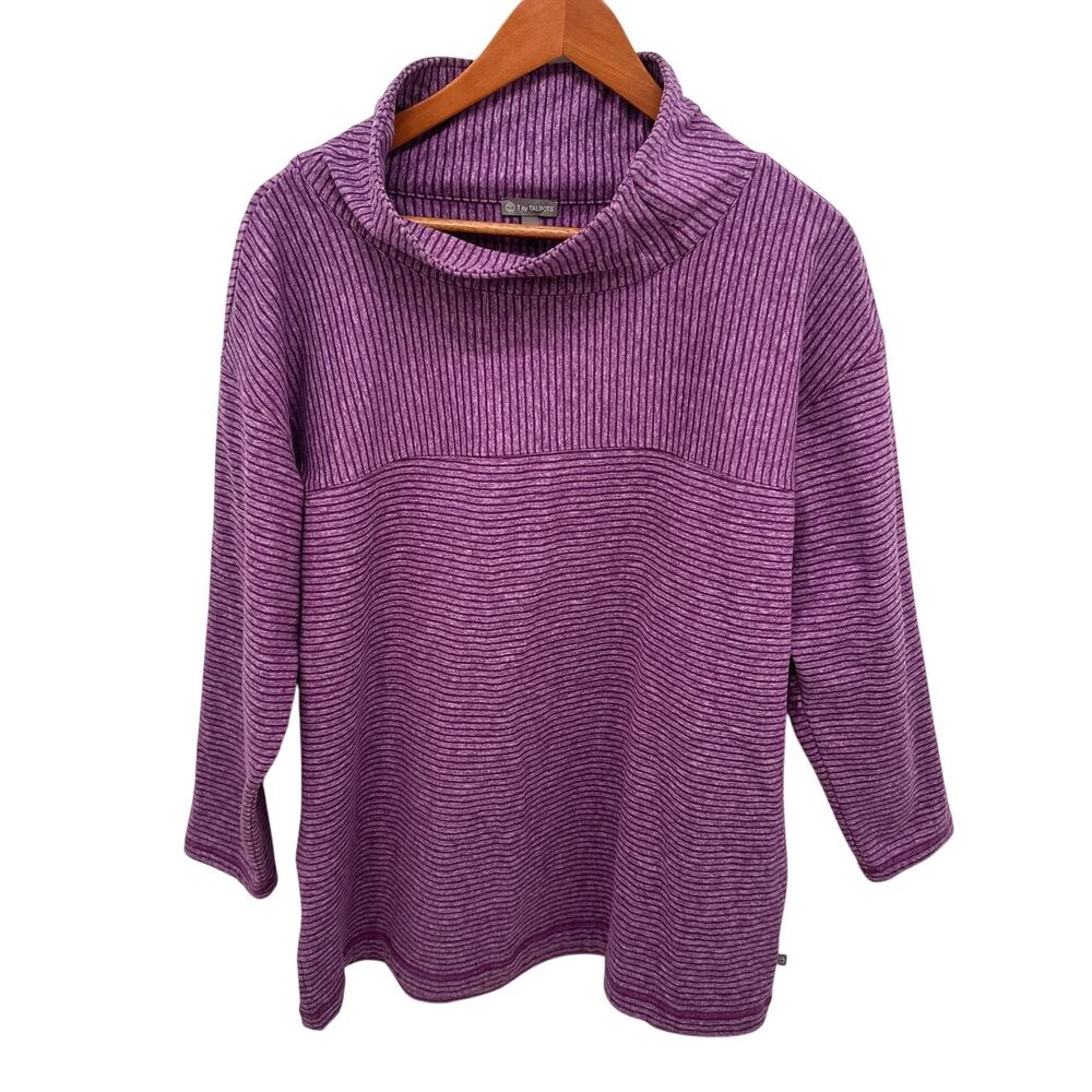 T by Talbots Purple Striped Cowl Neck Pullover Top // 1X